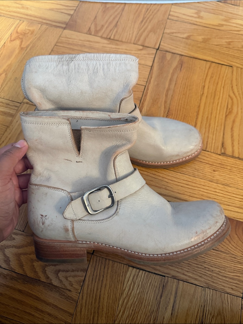 Frye Off-White Veronica Leather Ankle Boot with Buckle - Picture 7 of 14
